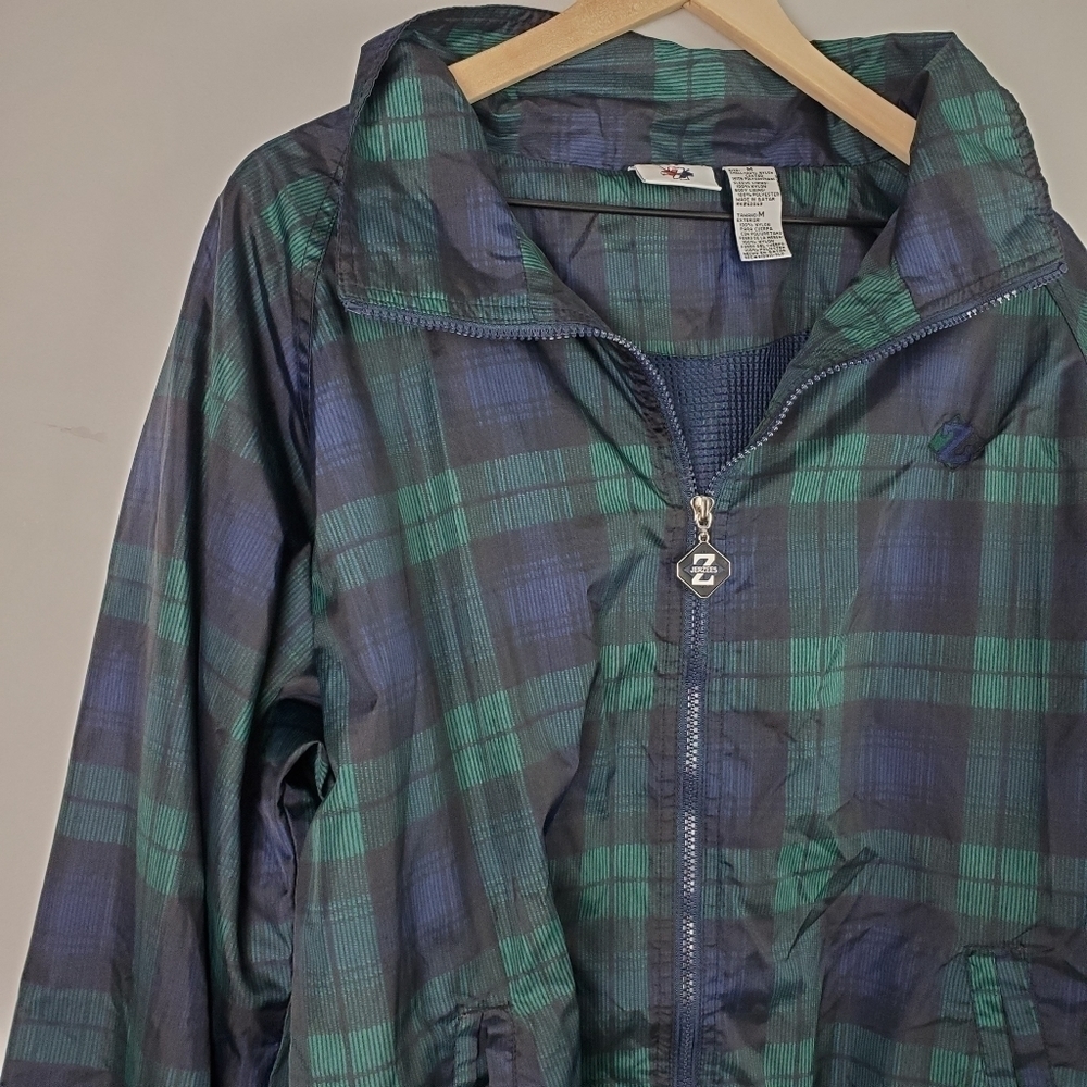 Jerzees Green Blue Plaid ZIp Jacket Vintage Medium - Picture 2 of 7